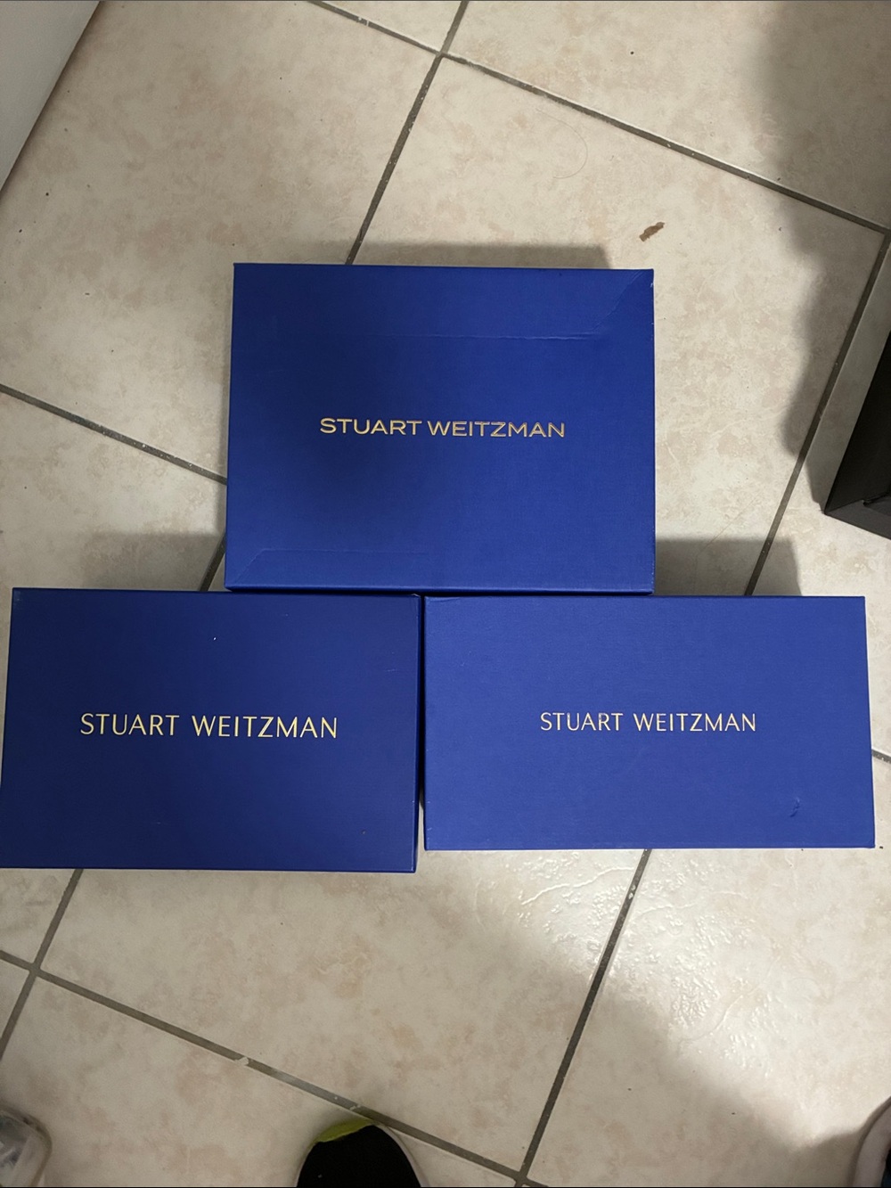 Stuart Weitzman Cobalt Blue Shoe Boxes with Gold Logo - Set of 3